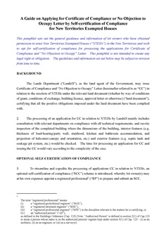 A Guide on Applying for Certificate of Compliance or No Objection to Occupy Letter by Self-certification of Compliance for New Territories Exempted Houses